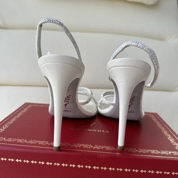 NEW Rene Caovilla Embellished Halter Cocktail Sandals SZ 38 White Crystal - Picture 4 of 9